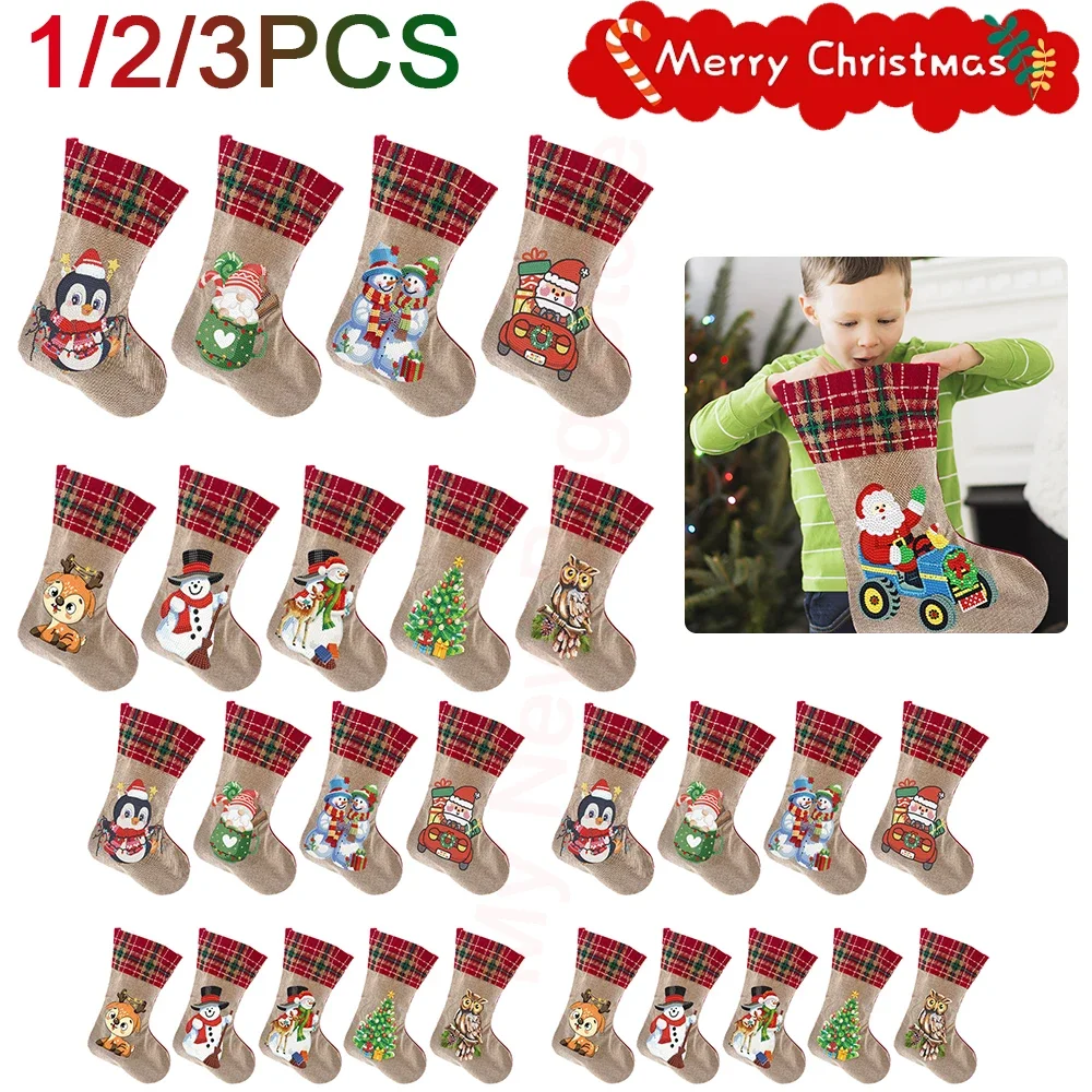 1/2/3PCS Christmas Stockings Socks DIY Diamond Painting Christmas Hanging Ornament Penguin Xmas Elk Christmas Decorations 2023