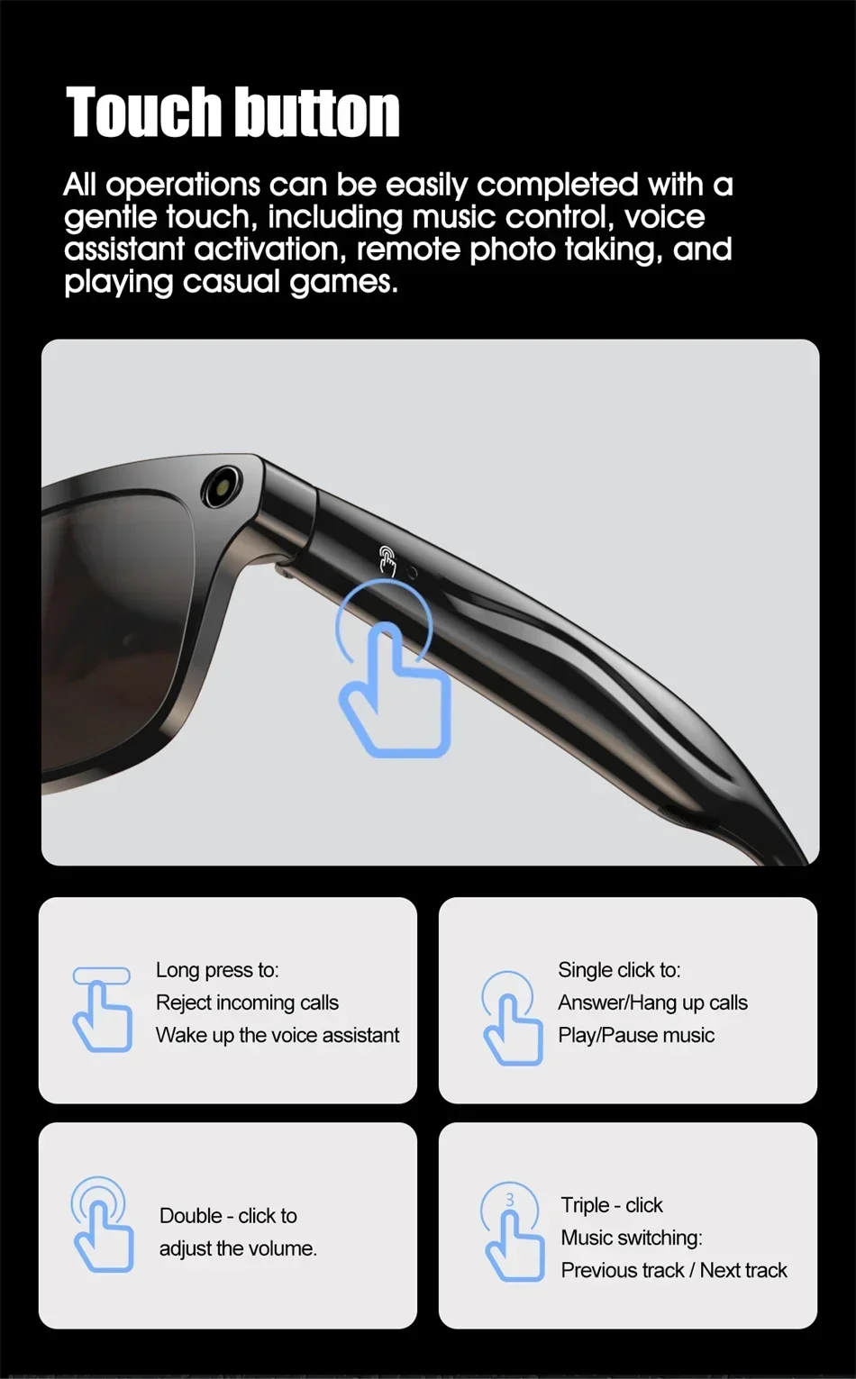ViVO 8K AI Glasses 1200MP HD Camera Bluetooth Call Chat GPT Voice Assistant Music Player Translate Smart Sunglasses New