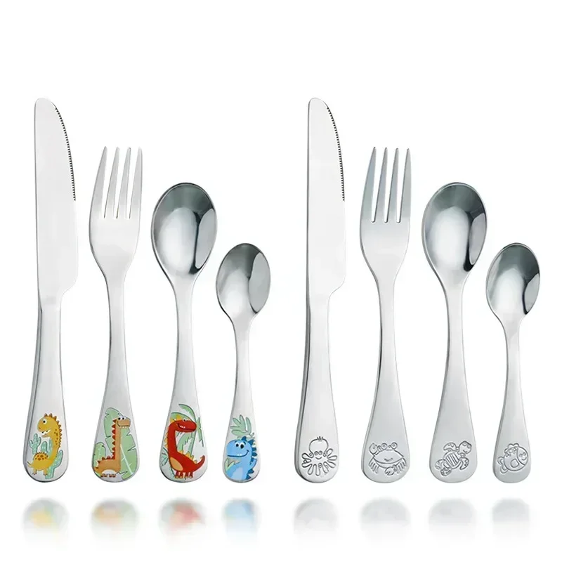 Stainless Steel Children Cutlery Set Animal Cartoon Kids Tableware