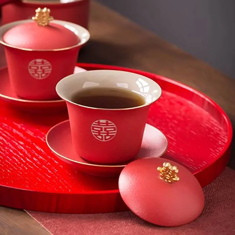 Wedding Tea Cup Set, Black Tea Pot, Three Talent Bowl Covering, Wedding Supplies