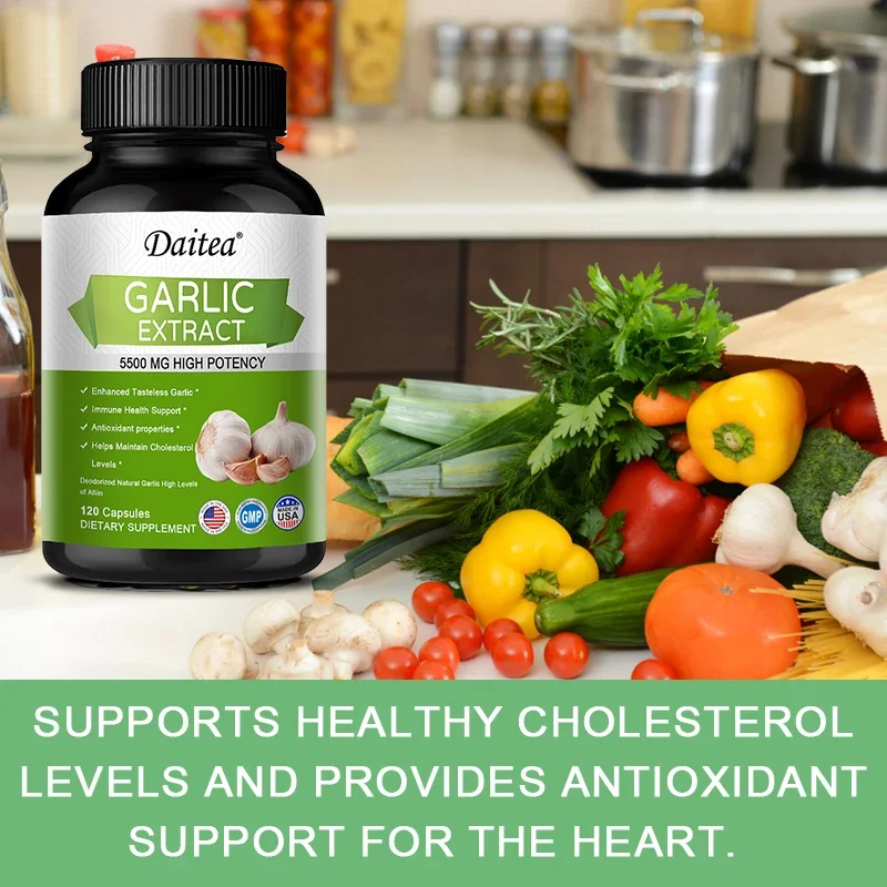 Odorless Garlic 5500 mg Rapid Release High Potency Capsules for Immune Health, Antioxidants, Cardiovascular, Cholesterol