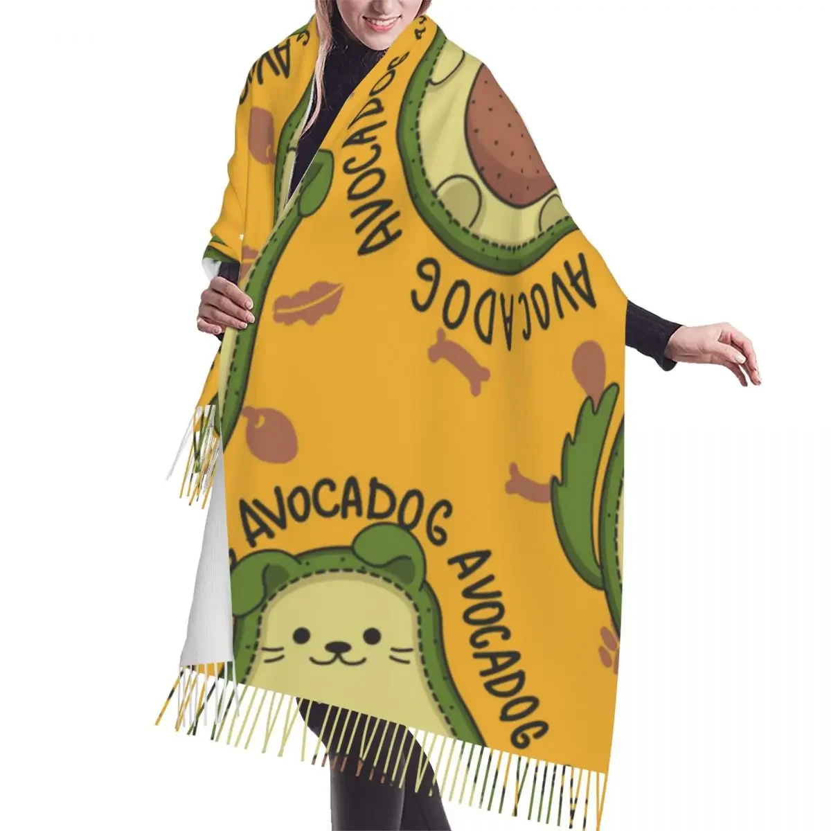 

Tassel Scarf Large 196*68cm Pashmina Winter Warm Shawl Wrap Bufanda Female Cartoon Avocado Dog With Separate Cashmere Scarves