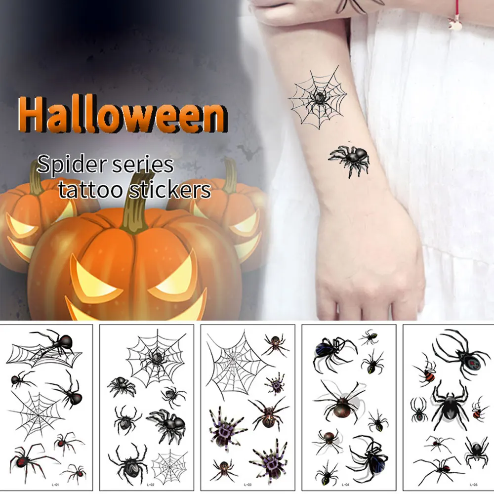 

10Sheets/Pack New Halloween Holiday Face Makeup and Terror Spider Design Fake Temporary Waterproof Tattoo Sticker Party Decor