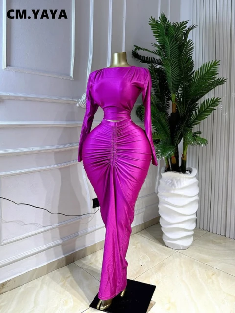 GLCMYAYA mode froncé femmes robe ensemble haut court et moulante jupes longues costume 2026 printemps rue Sexy deux 2 pièces ensemble tenue 1