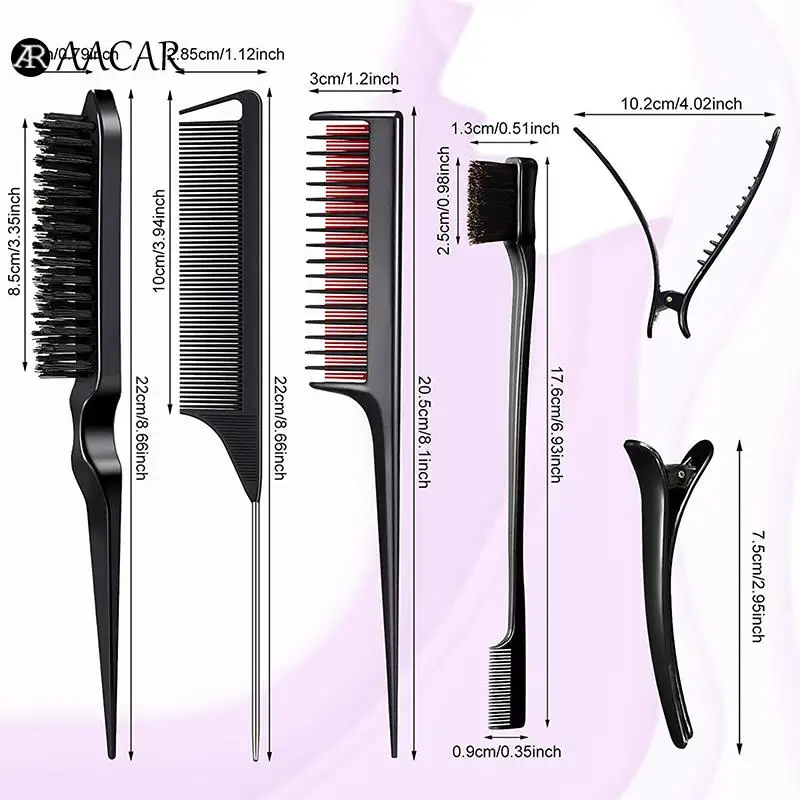 

8pcs barber Hair Styling Comb Set Rat Tail Combs Teasing Hair Brush Triple Teasing Comb Edge Brush Hair Tail Tools Braid Tool