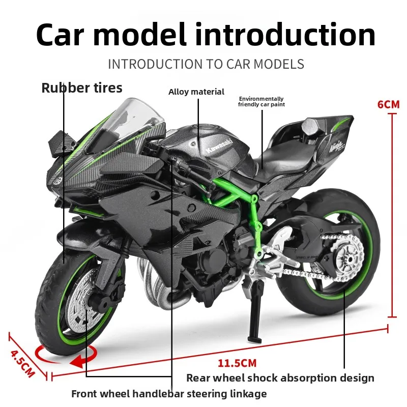1:18 Kawasaki Ninja H2R Alloy Motorcycle Model Toy Gift for Kids