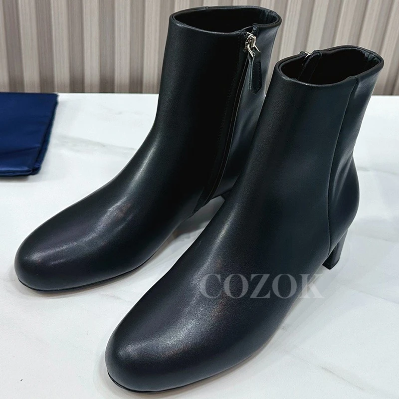 

New Female Short Boots Autumn Zipper Design Height Increasing Ankle Boots Solid Color Genuine Leather Material Ladies Pumps