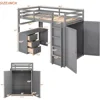 Twin Size Loft Bed Solid Wooden Loft Bed Frame with Drawers,Desk,and Wardrobe & Safety Guardrail for Kids, Boys and,GirlsTeens 3