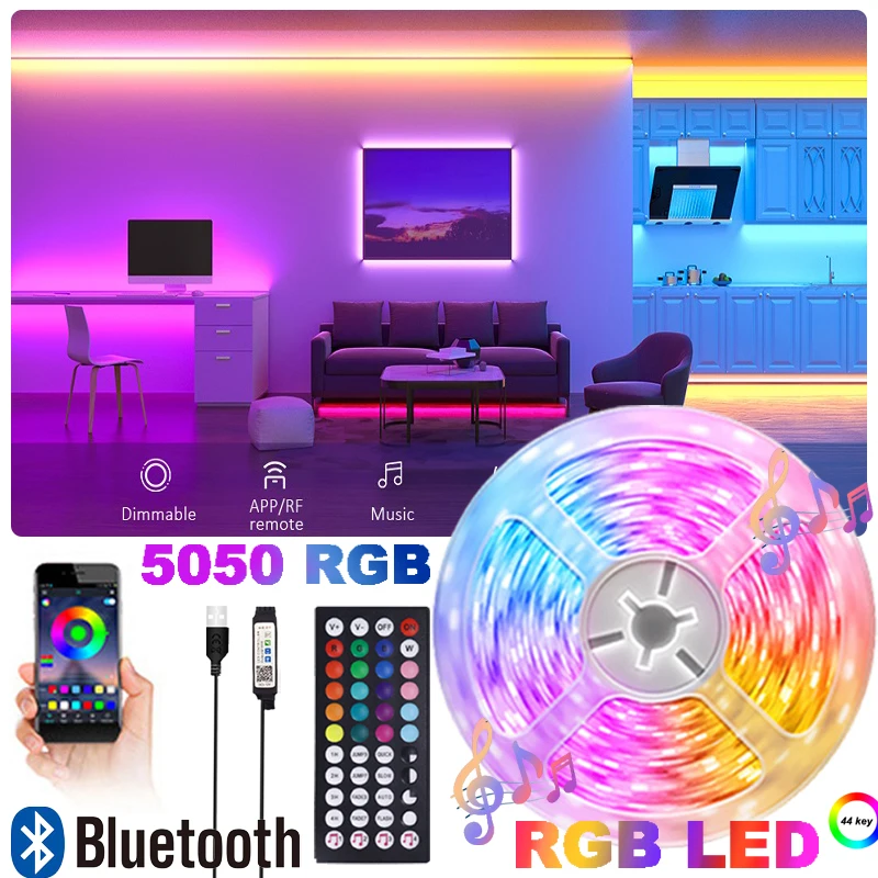 LED Lights with 44 Keys Remote Bluetooth LED Strip Tape for Bedroom Decoration Music Sync RGB5050 Phone Control droom Decoration rgb 5050 neon usb room decor music mode for tv background bluetooth led lights with 44 keys remote tape for bedroom decoration