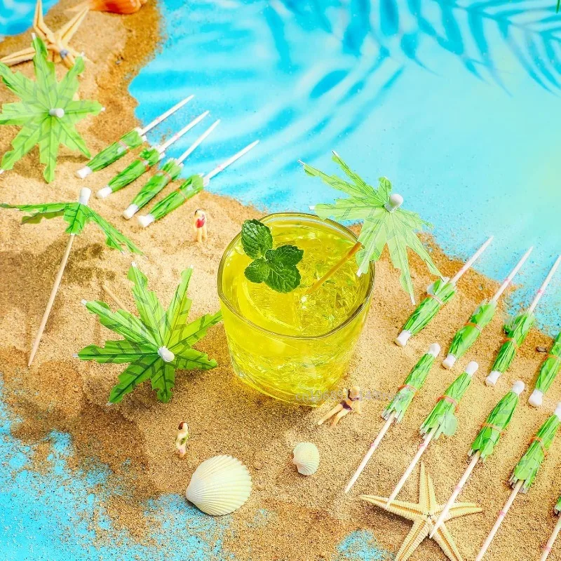 50/20pcs Coconut Leaves Drink Umbrellas Cocktail Picks for Summer Hawaiian Cupcake Topper Umbrella Sticks Tropical Wedding Party