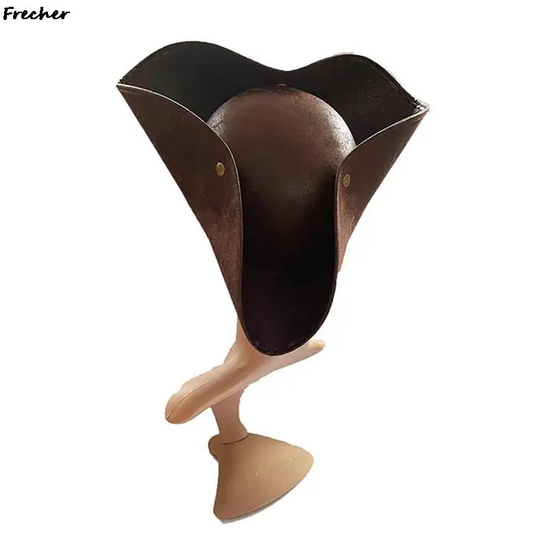 Role Play Pirate Hats Brown Leather Cowboy Hat Performance Masquerade Headwear Cosplay Costume Captain Caps Party Tricorn Cap