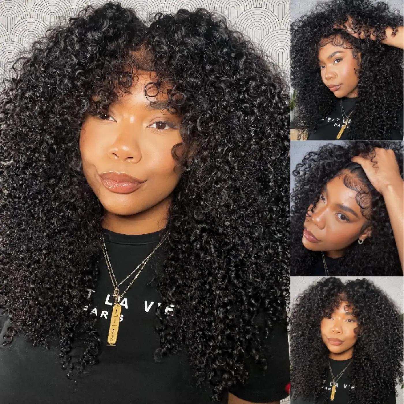 

4C Baby Hairs Lace Human Wig with Kinky Edges Hairline 7x5 Invisible Knots Pre Cut HD Lace Front Glueless Wig 20 Inch
