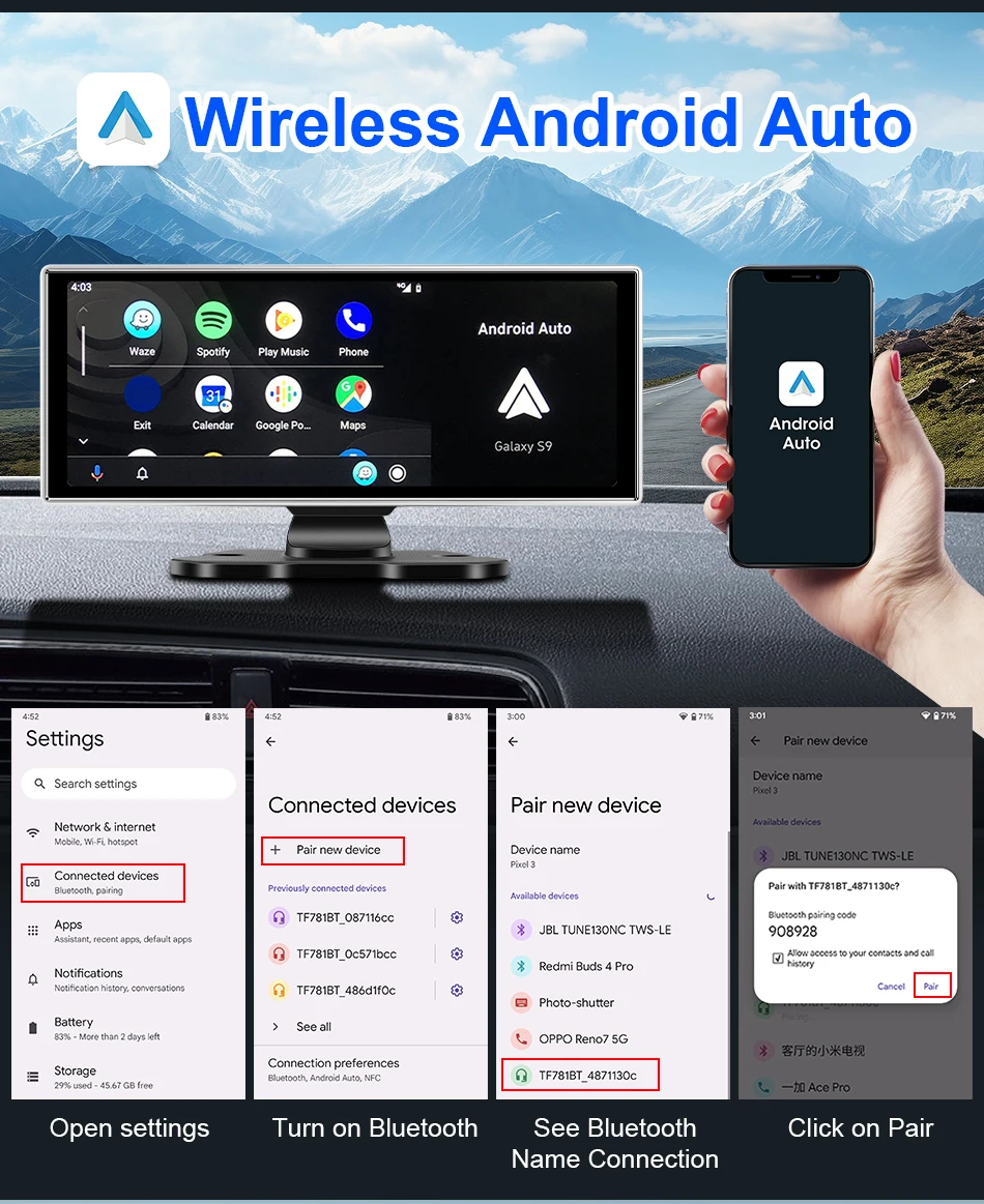 Srnubi 11,26" 4K+1080P Auto DVR Dashcam Rück Carplay Android Auto GPS Navigation Player Dual Len Recorder Dashboard 24H Park – Detail 8