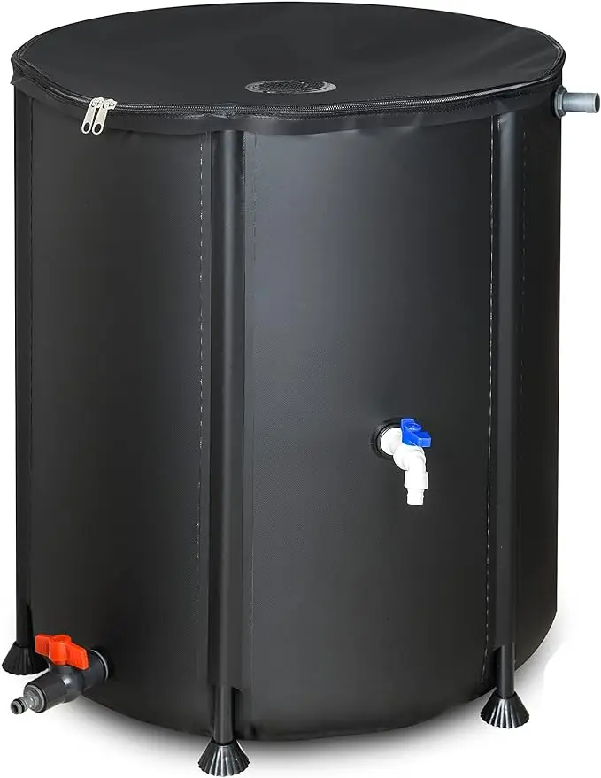 

53 Gallon Portable Rain Barrel Water Tank - Collapsible Rainwater Collection System Storage Container