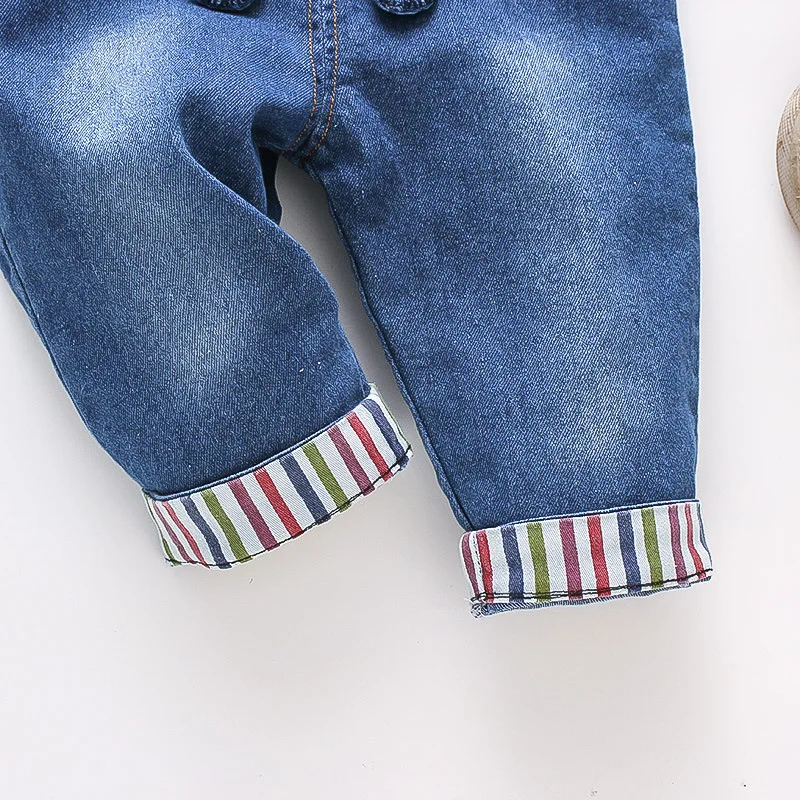 DIIMUU Baby Children Boys Clothing Rompers Toddler Kids Overalls Denim Pants Fashion Jumpsuits Long Sleeve Cartoon Trousers