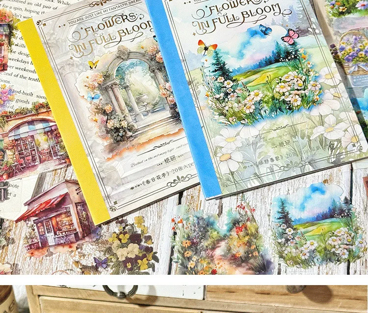 20 Stück PET gestanzte Aufkleber Buch Romantisch Schöne Landschaft Dekorative handgemachte Scrapbooking Material Tagebuch Album Bastelbedarf – Detail 16