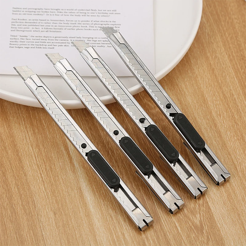 4PCS 논슬립 블레이드 언박싱 나이프 수공예 조각 도구 4개 유틸리티 나이프 스테인레스 스틸 종이 절단 박스 커터 도구 키트