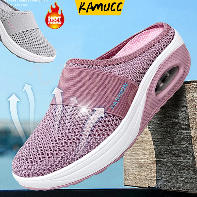 Women Mesh Slippers Wedge Shoes Air Cushion Sandals Thick Bottem Casual Sneakers Plus Size 43,women sandals,wedge sandals,soft sole slippers,comfortable sandals