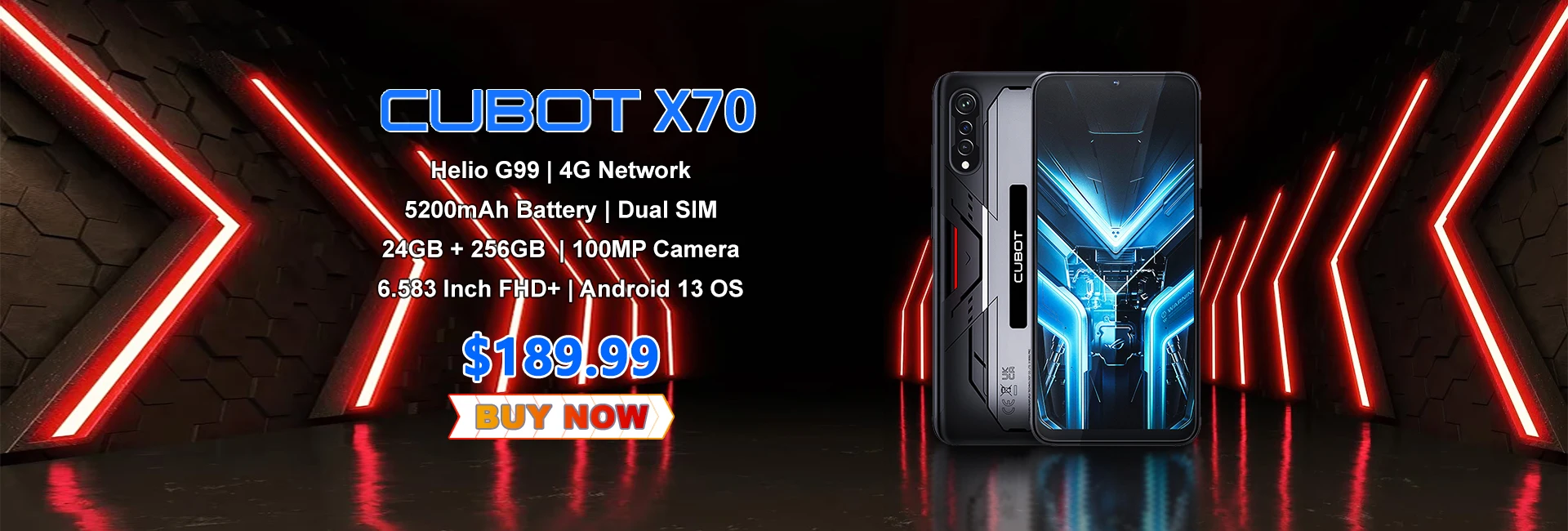 Cubot X70 6.583 '120 Гц Helio G99 100 MP Камера Android 13 24GB + 256 ГБ  5200 мАч Батарея с двумя SIM NFC