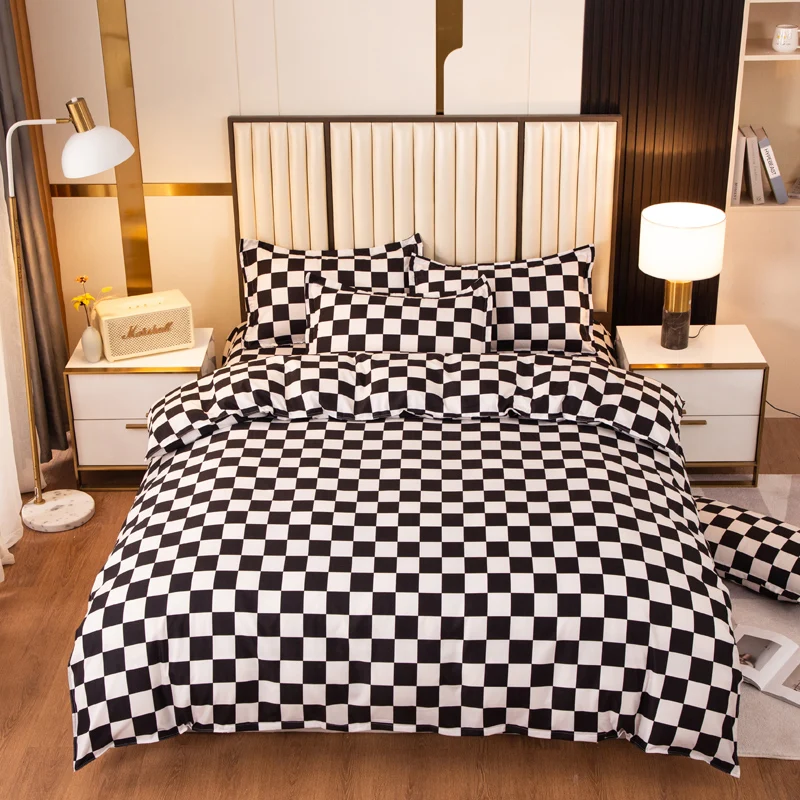 

Classic Checkerboard Bed Linens Set Microfiber Cartoon Kids Bedding Set For Single Bed Bedclothes Duvet Cover Set 3/4pcs Set