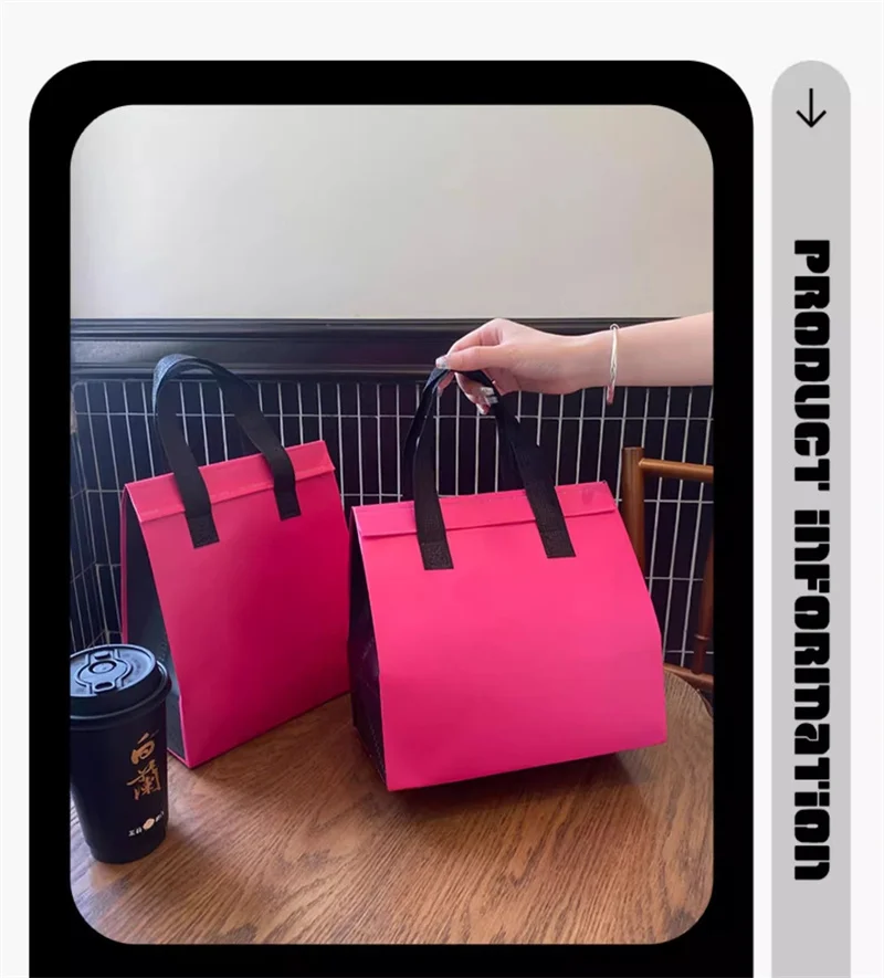10pcs Pink Non-Woven Insulated Tote Bags – Reusable Fabric Pouches for Food, Drinks, Lu... - SKU NITB1559 - UGI Packaging