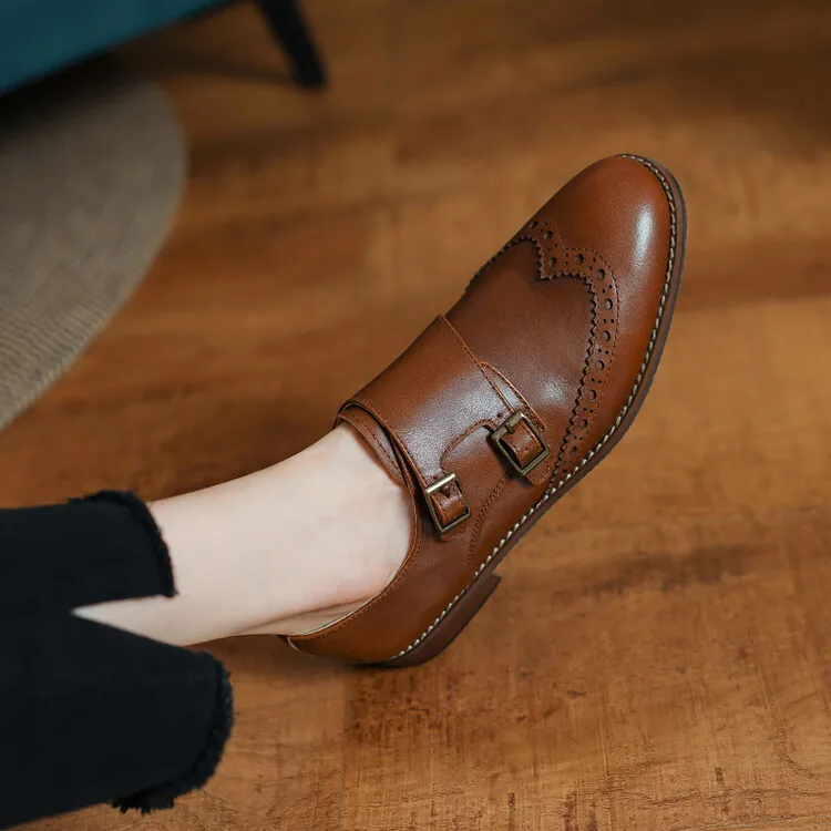 Zapatos de tacón bajo de piel auténtica para mujer, mocasines con