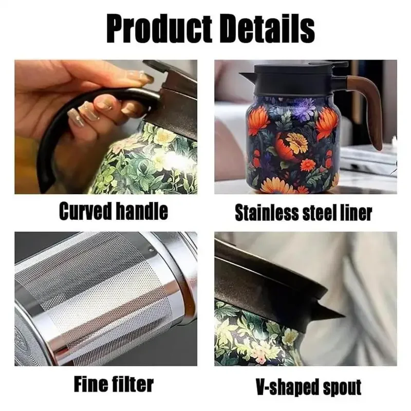1000ml High-capacity Stainless Steel Pretty Tea Pot Vintage Beautifully Crafted Floral Pattern Home heat preservation Tea Pots