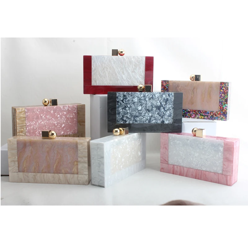 Contrast Color Acrylic Box Bags Hard Surface Women Shoulder Bags Rectangle Clutches Wedding Fashion Party Purse shoulder bags women evening bag