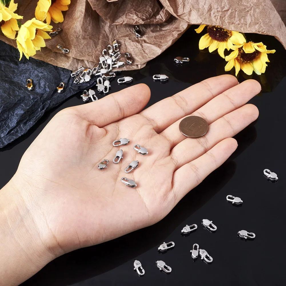 50pcs 304 Stainless Steel Lobster Claw Clasps Rectangle Connector Closure Hook for DIY Jewelry Making Bracelet Necklace Crafts