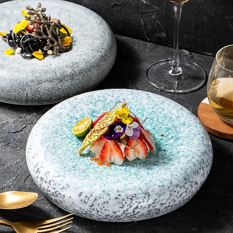 

European Marbled Ceramic Dinner Plate Thickened Insulated Steak Flat Plate Special-shaped Porcelain Tableware Kitchen Tableware
