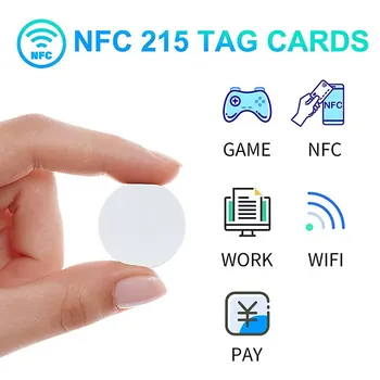라운드 NFC 동전 태그, 13.56MHz Ntag215 빈 카드 라벨, RFID 초경량 라벨, 25mm 직경, 50 개, 100 개