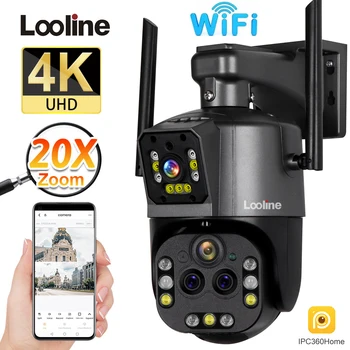 야외 자동 추적 PTZ IP 카메라, 듀얼 렌즈, 모션 감지, 보안 보호, CCTV 감시, 20 배 줌, 8MP 와이파이 카메라