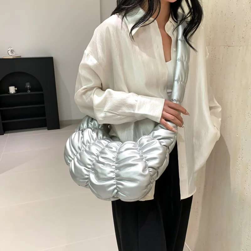 2024 Fashion Pleated Handlebags For Women big Pu Cloud Bags Leisure Armpit Bag Shopping Shoulder Bags Dumpling Handbag Female ﻿