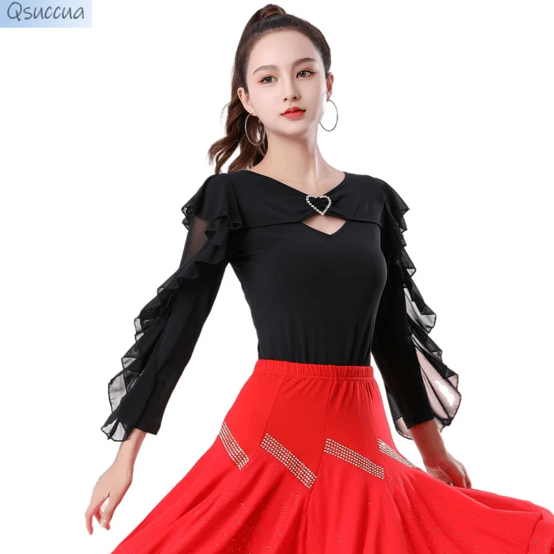 

2023 New Latin Dance Dress StarSky One Piece Dance Dress Top Square Dance Big Skirt Dress With Diamonds