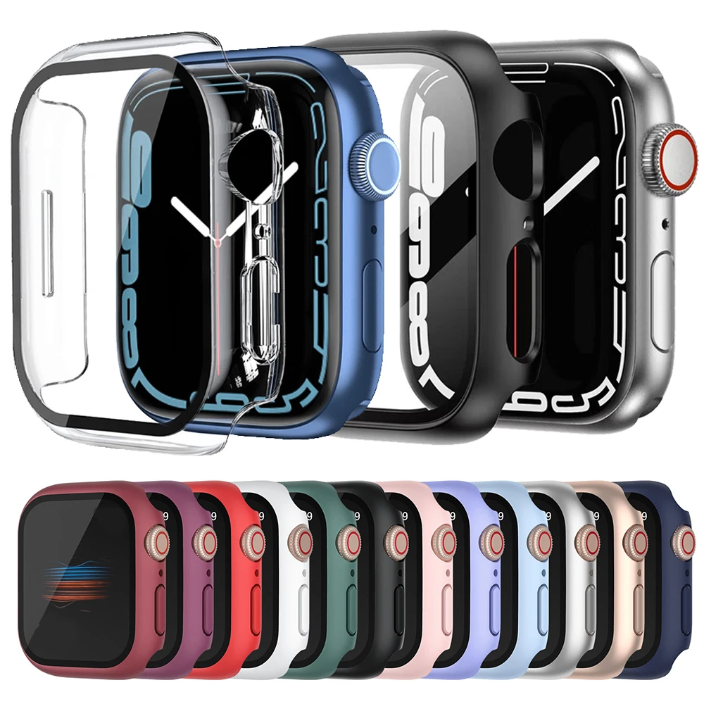 

Tempered Glass+PC Case For apple watch 8 7 6 5 4 3 se 41mm 45mm 44mm 42 38 40mm bumper Screen Protector apple watch accessories