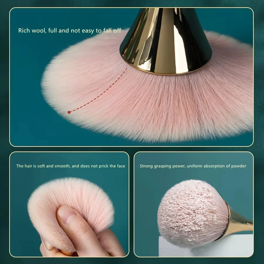 Rose Golden Fan Makeup Brush,Cosmetic Brush Loose Powder Brush ,Highlighting Brush Blush Brush-Soft Hair Makeup Fixing 5