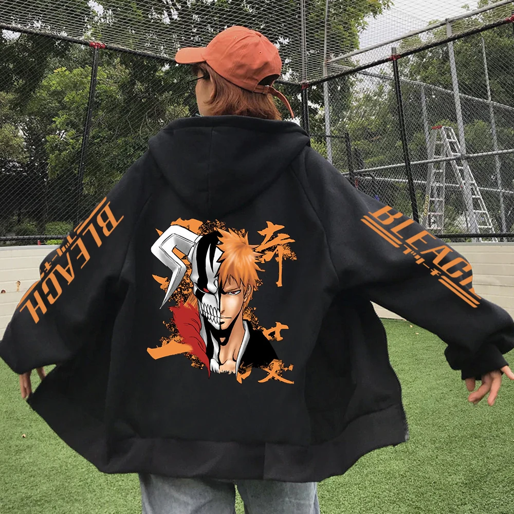 

Anime Bleach Zipper Hoodie Man Woman Streetwear Harajuku Hip Hop Casual Loose Pullovers Gift