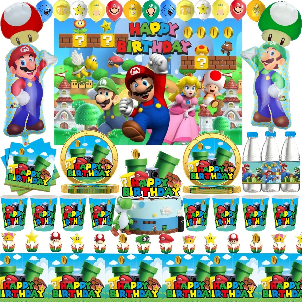 Super Mario Birthday Decoration Super Bros Disposable Tableware Plate CupTablecloth Balloon Baby Shower Kids Boys Party Supplies