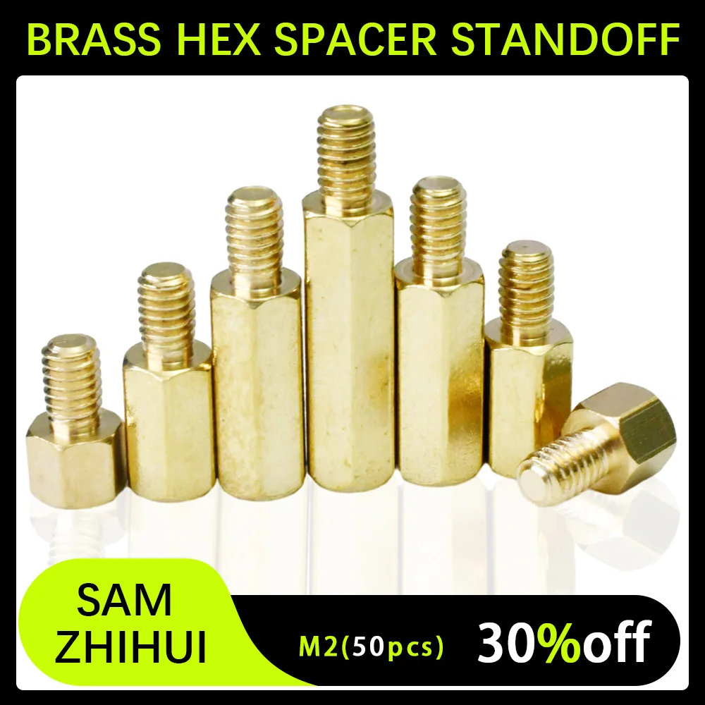 thumbnail image 1 of M2 Brass Male-Female Hex Spacer Standoff Male Thread Copper Post Isolation for Motherboard Abutment PCB Board Length 2mm-40mm, 1 of 4