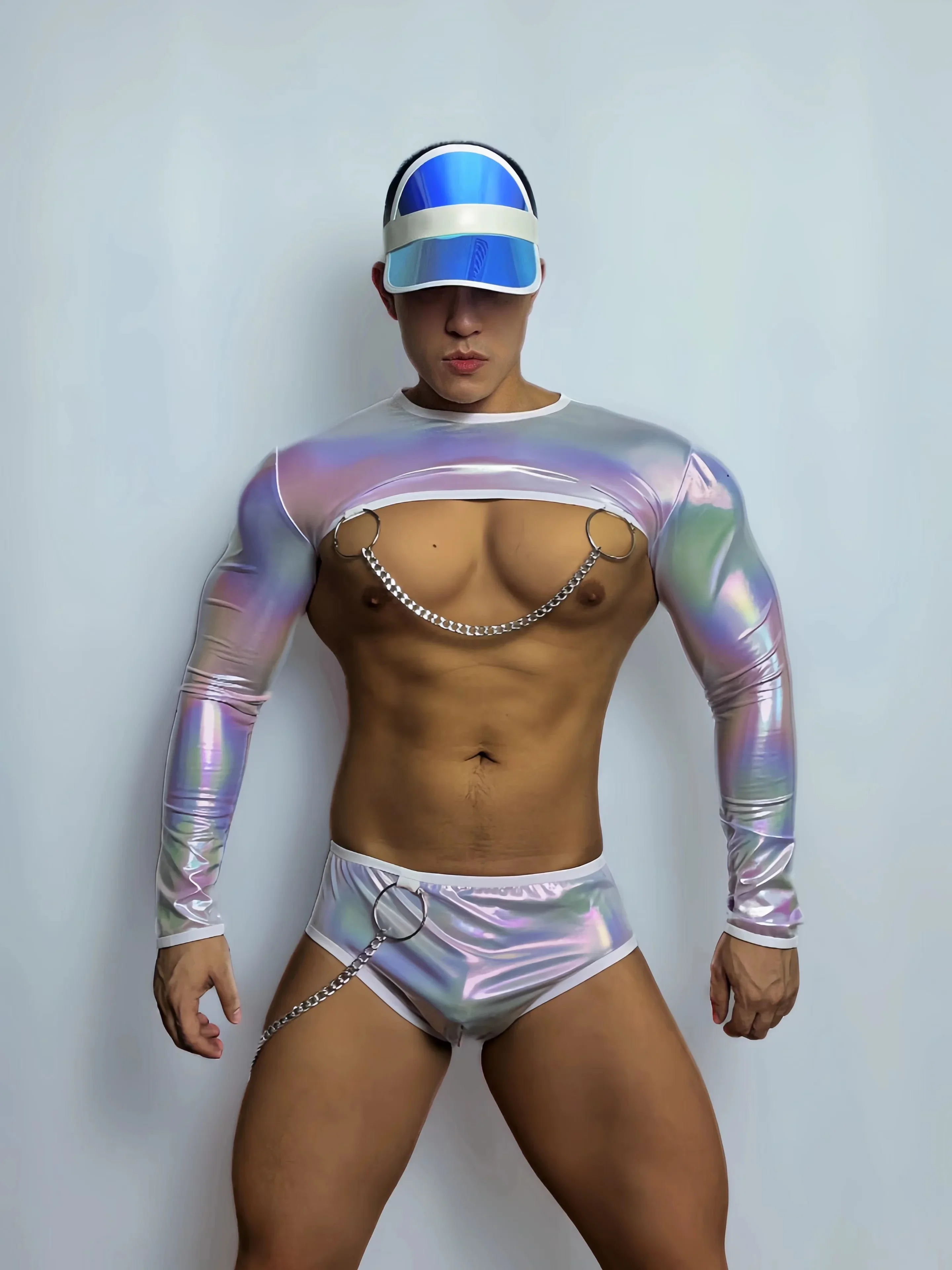 

Sexy Male Singer Dancer gogo wear Men's Jazz Dance Wear Colorful Technology Chain Suit Costumes Bar ds performance clothing