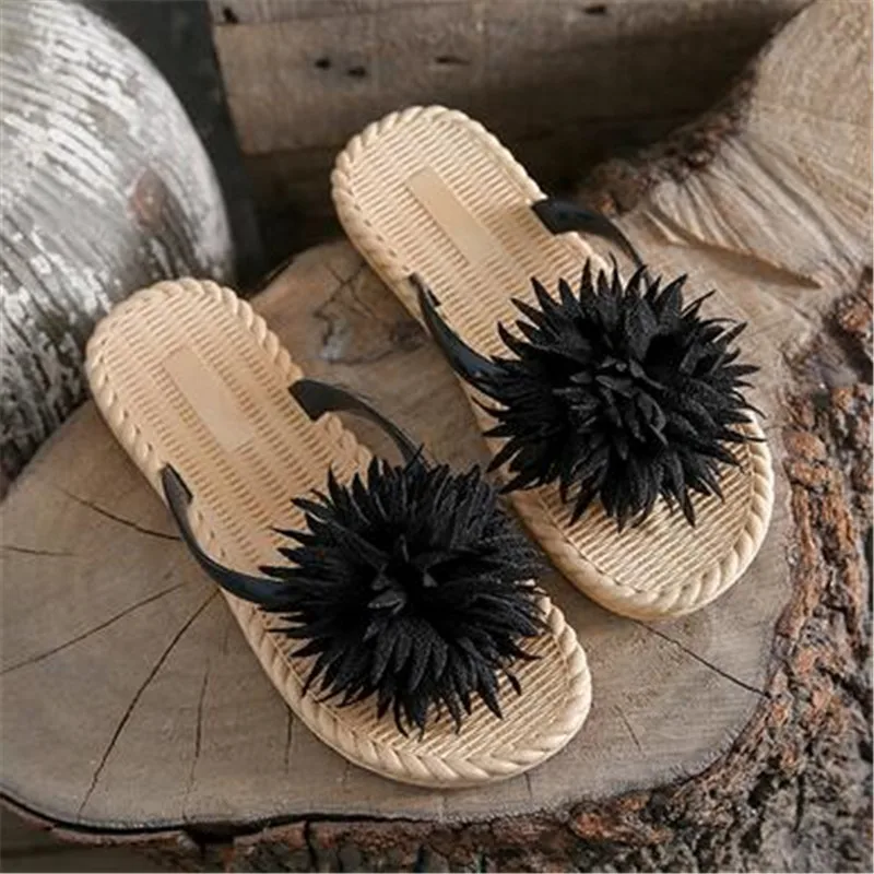 

Fashion Floral Lace Summer Beach Flip Flops Women Sandals Casual Flax Flat Sandals Comfy Home Slippers Outdoor Slides Shoes 2023