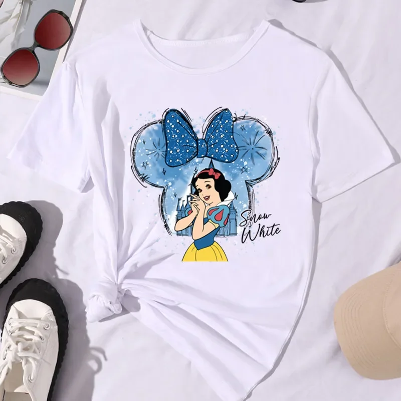 Disney Princess Cotton Children T Shirt 2024 Summer Short Sleeve Fashion Graphic Kawaii Girl Clothing Top Tshirt  Baby Kid  Tee 2
