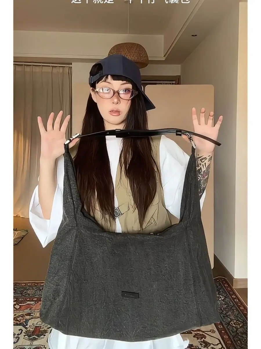 JIAERDI Retro Denim Black Large Capacity Handbag Wallet Women Vintage Casual Tote Bag Purse Female Harajuku Crossbody Bags Y2k