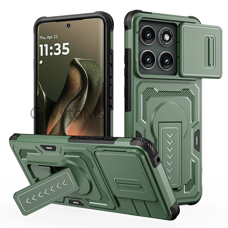 Rugged Military Slide Camera Cover Armor Case with Heavy-Duty Stand and Bumper Protection