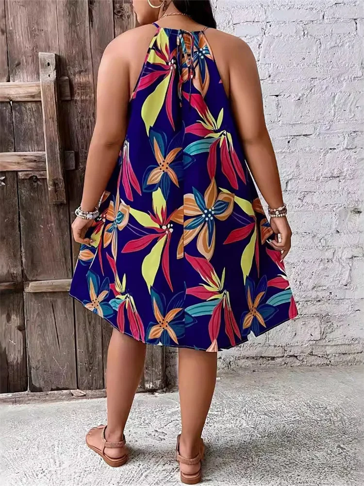 Wmstar Plus Size Dresses for Women Sexy Elegant Print Halter Lacing Summer  Holiday Beach Midi  Dresses Wholesale Dropshipping