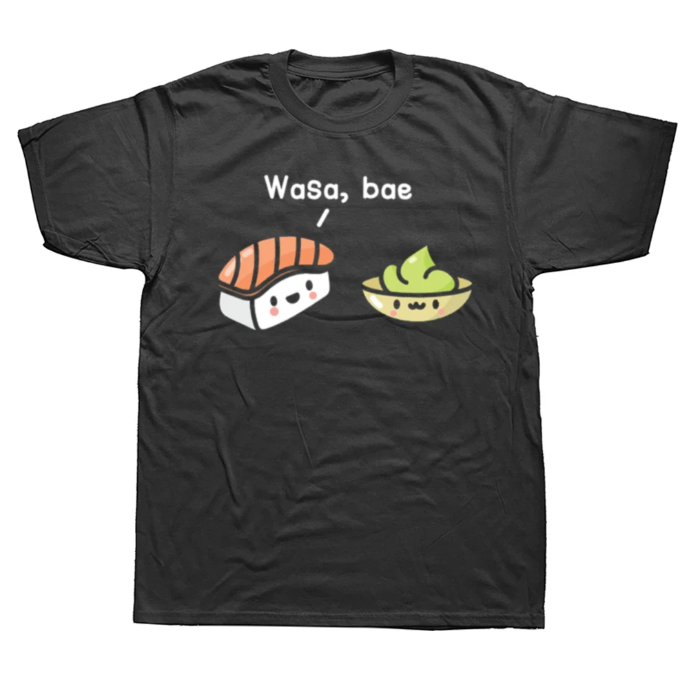 Lustiges Sushi Kawaii Wasa Bae Japanisches Foodie-Grafik-T-Shirt aus 100 % Baumwolle für Herren, modisches T-Shirt, lockeres, übergroßes Streetwear-T-Shirt