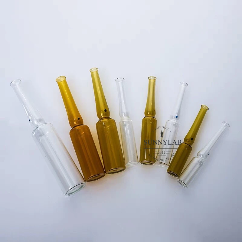 100pcs/lot Glass ampoule Transparent/Brown Injection Bottle easy breaking Curved neck easy to fold ampoules glass ampoule