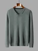 Autumn Winter New 100% Pure Wool Cashmere Sweater Men's V-neck Knitted Pullover Casual Solid Color Knitted Base Sweater Menswear 4