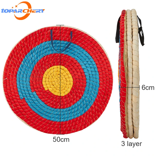 Cible de tir à l'arc traditionnelle, 50cm, 3 couches de paille, herbe, arc  et flèche