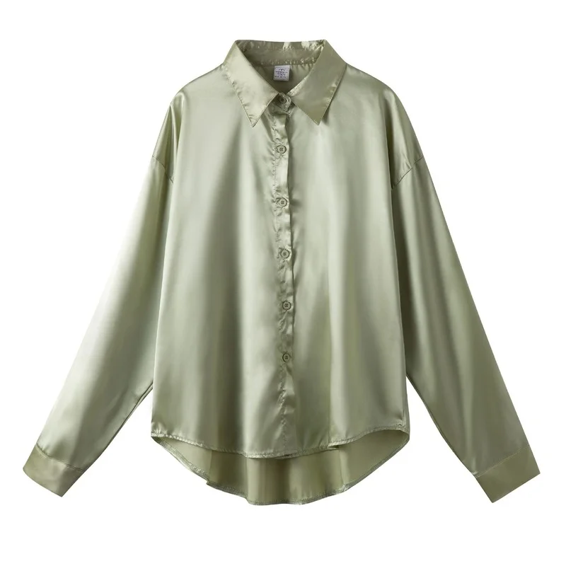 green satin blouse zara
